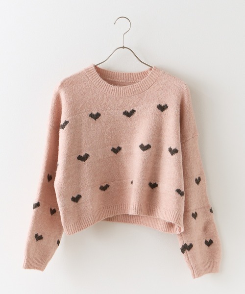 ROOPTOKYO(ループトウキョウ)の「ハート柄 クロップド丈 ニットプルオーバー(ニット/セーター・レディース・ホワイト/ブラウン/ピンク/グレー・FREE)」の9枚目の写真
