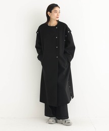 【新品】定価107,800円　ハナエモリ　ノーカラーコート　ブラック　40 セール】ノーカラーコート（ブラック/黒色系）ファッション通販