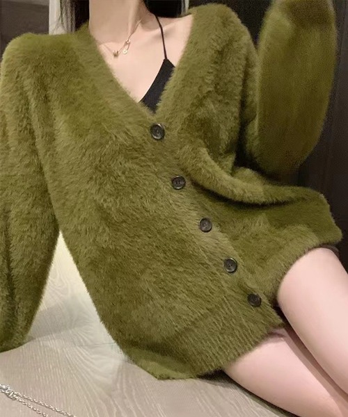 SpRay(スプレイ)の「シャギーロングカーディガン(カーディガン/ボレロ・レディース・オリーブ/アイボリー/ブラック/チャコールグレー/ブルー/ボルドー・FREE)」の2枚目の写真