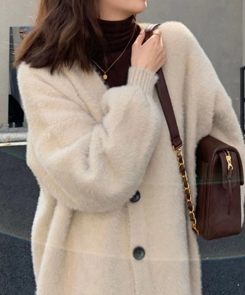 SpRay(スプレイ)の「シャギーロングカーディガン(カーディガン/ボレロ・レディース・オリーブ/アイボリー/ブラック/チャコールグレー/ブルー/ボルドー・FREE)」の3枚目の写真