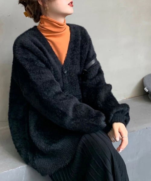 SpRay(スプレイ)の「シャギーロングカーディガン(カーディガン/ボレロ・レディース・オリーブ/アイボリー/ブラック/チャコールグレー/ブルー/ボルドー・FREE)」の1枚目の写真