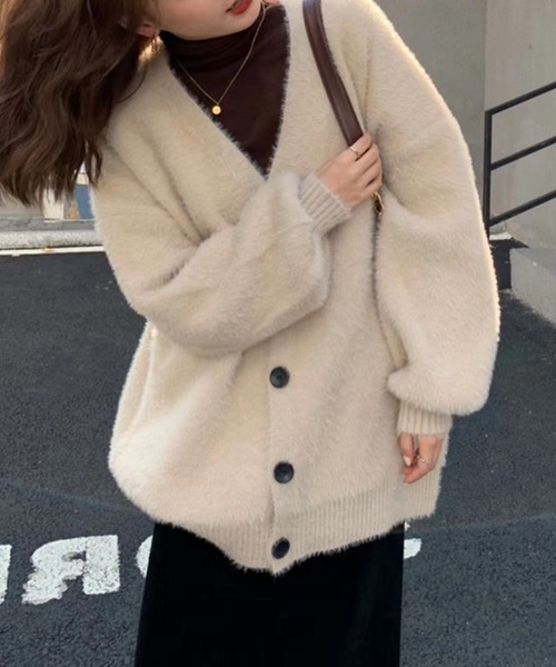 SpRay(スプレイ)の「シャギーロングカーディガン(カーディガン/ボレロ・レディース・オリーブ/アイボリー/ブラック/チャコールグレー/ブルー/ボルドー・FREE)」の8枚目の写真