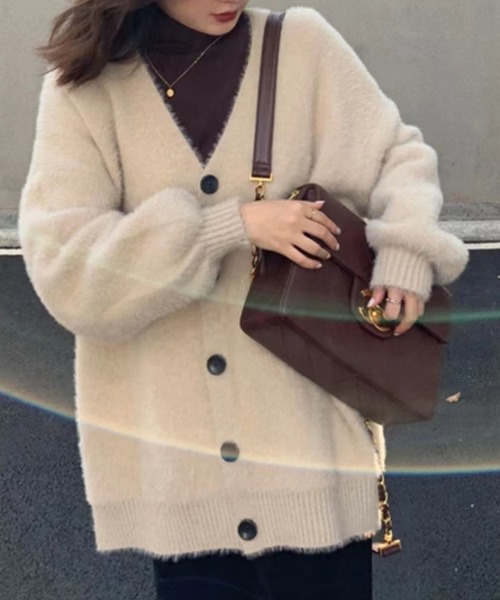 SpRay(スプレイ)の「シャギーロングカーディガン(カーディガン/ボレロ・レディース・オリーブ/アイボリー/ブラック/チャコールグレー/ブルー/ボルドー・FREE)」の7枚目の写真