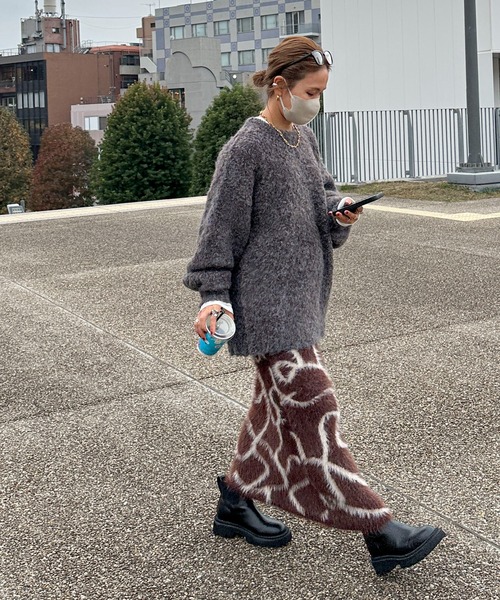 feepur by saya（フェピュールバイサヤ）の「【XSサイズあり/ハンドウォッシャブル】ニュアンス柄シャギーニットスカート（スカート・レディース・ブラウン/ブラック/グレー/オフホワイト・X-SMALL/MEDIUM）」の15枚目の写真