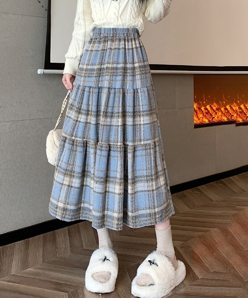 gossip!ロサンゼルス(ゴシップロサンゼルス)の「ヴィンテージスタイル チェック柄スカート Y2K(スカート・レディース・ブラック/ワイン/ブルー/ブラウン・FREE)」の1枚目の写真