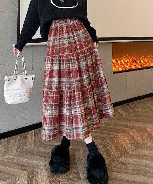 gossip!ロサンゼルス(ゴシップロサンゼルス)の「ヴィンテージスタイル チェック柄スカート Y2K(スカート・レディース・ブラック/ワイン/ブルー/ブラウン・FREE)」の14枚目の写真
