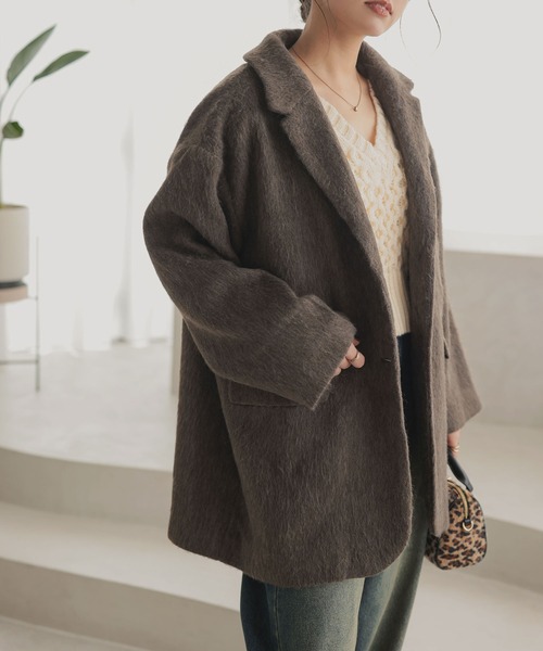 KOBE LETTUCE（コウベレタス）の「起毛シャギールーズジャケット（テーラードジャケット・レディース・モカ/カーキ/グレー・M）」の7枚目の写真