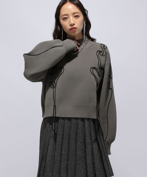 HARE（ハレ）の「ニュアンスラインモックネックニット(HARE)（ニット/セーター・レディース・ブラック/グレー・FREE）」の9枚目の写真