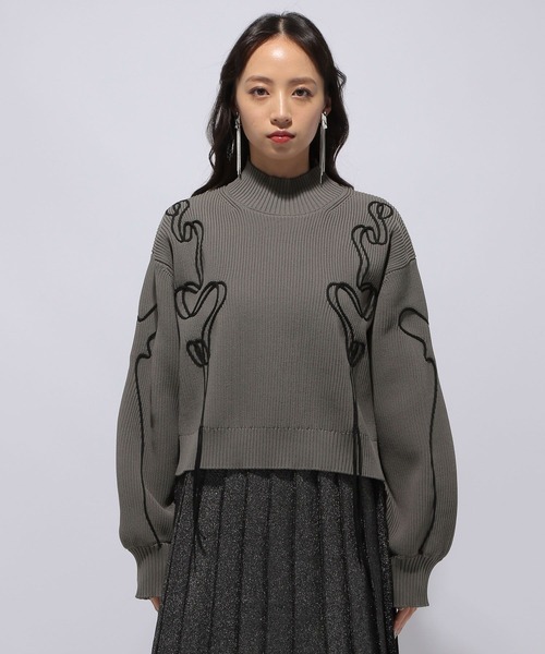 HARE（ハレ）の「ニュアンスラインモックネックニット(HARE)（ニット/セーター・レディース・ブラック/グレー・FREE）」の11枚目の写真