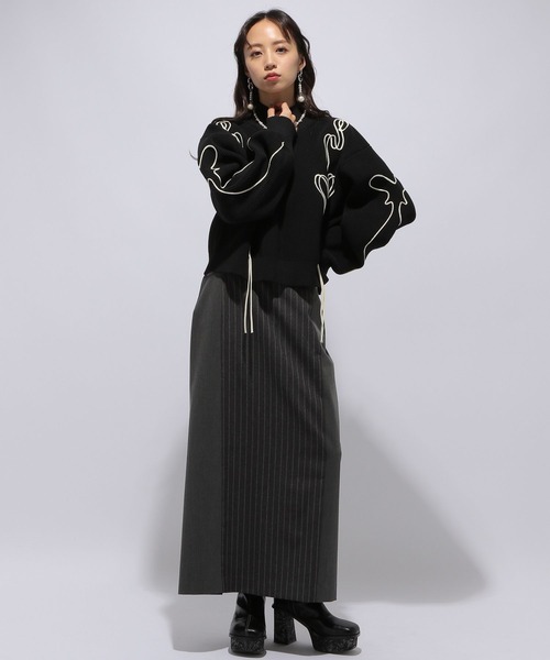 HARE（ハレ）の「ニュアンスラインモックネックニット(HARE)（ニット/セーター・レディース・ブラック/グレー・FREE）」の3枚目の写真