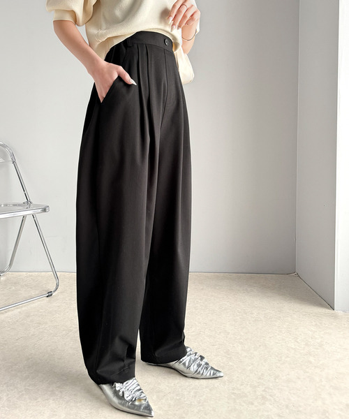 セール】美脚すっきり見え！2タックカーヴィテーパードスラックス