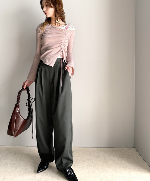 classicalelf（クラシカルエルフ）の「美脚すっきり見え！２タックカーヴィテーパードスラックスパンツ（スラックス・レディース・ブラック/チャコール・MEDIUM/X-LARGE/LARGE/SMALL）」の6枚目の写真