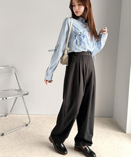 セール】美脚すっきり見え！2タックカーヴィテーパードスラックス