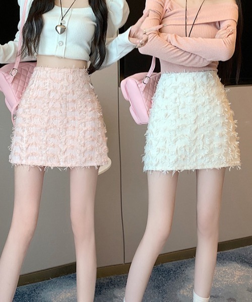 Sibra(シブラ)の「フリンジツイードミニスカート(スカート・レディース・ブラック/ホワイト/ピンク・M/L)」の13枚目の写真