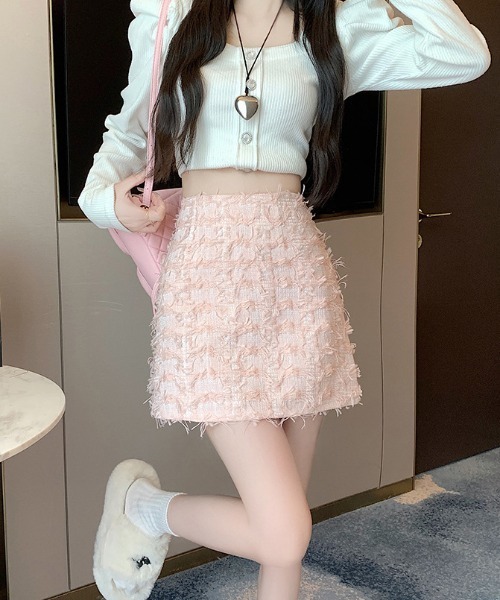 Sibra(シブラ)の「フリンジツイードミニスカート(スカート・レディース・ブラック/ホワイト/ピンク・M/L)」の14枚目の写真
