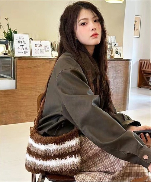 BAYBLO(ベイブロ)の「(SB)ボンボン付き シャギーニット ボーダー柄 猫耳 ニット帽子(ニットキャップ/ビーニー・レディース・ブラック系/ベージュ系/ピンク系/ブラウン系・FREE)」の17枚目の写真