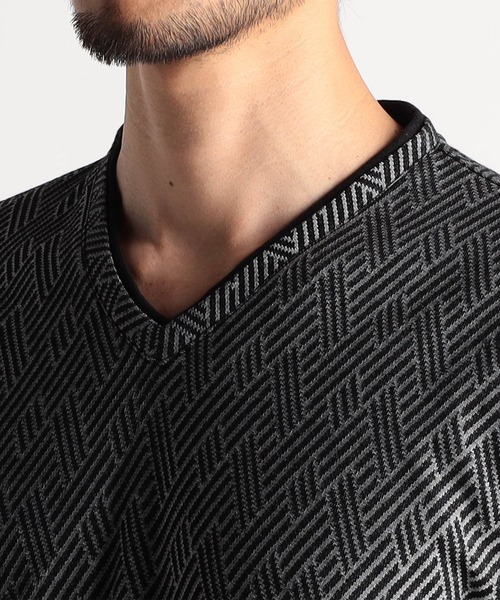 NICOLE CLUB FOR MEN(ニコルクラブフォーメン)の「バスケットリンクスジャガードVネックプルオーバ(Tシャツ/カットソー・メンズ・シルバーグレー/ピンク系/ブラック系/ブラック/オフホワイト・MEDIUM/LARGE/X-LARGE)」の13枚目の写真
