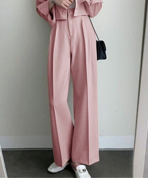 SHEPP（シープ）の「【セットアップ対応可】タックワイドパンツ スラックス 美脚（スラックス・レディース・ピンク/ブラック/ベージュ/ブラウン/ホワイト・M/L）」の5枚目の写真