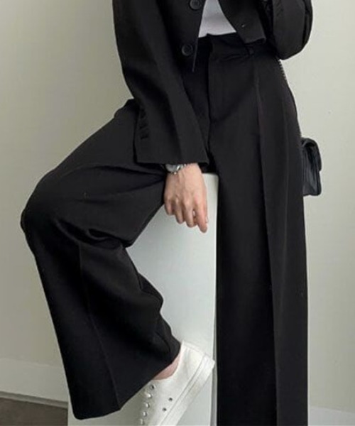 SHEPP（シープ）の「【セットアップ対応可】タックワイドパンツ スラックス 美脚（スラックス・レディース・ピンク/ブラック/ベージュ/ブラウン/ホワイト・M/L）」の3枚目の写真