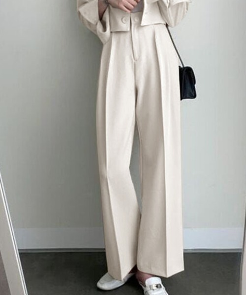 SHEPP（シープ）の「【セットアップ対応可】タックワイドパンツ スラックス 美脚（スラックス・レディース・ピンク/ブラック/ベージュ/ブラウン/ホワイト・M/L）」の15枚目の写真