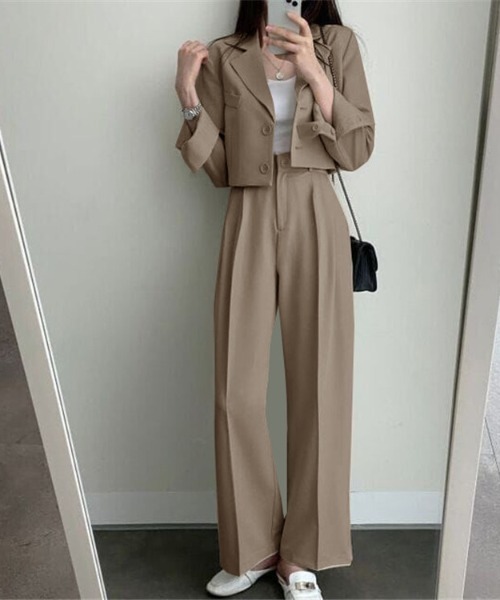 SHEPP（シープ）の「【セットアップ対応可】タックワイドパンツ スラックス 美脚（スラックス・レディース・ピンク/ブラック/ベージュ/ブラウン/ホワイト・M/L）」の6枚目の写真