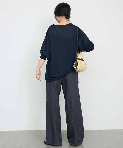 SLOBE IENA(スローブイエナ)の「《追加》スラブネップ天竺プルオーバー(Tシャツ/カットソー・レディース・ネイビー/ホワイト/ピンク/サックスブルー・FREE)」の6枚目の写真