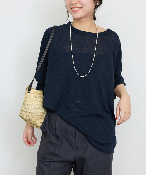 SLOBE IENA(スローブイエナ)の「《追加》スラブネップ天竺プルオーバー(Tシャツ/カットソー・レディース・ネイビー/ホワイト/ピンク/サックスブルー・FREE)」の7枚目の写真