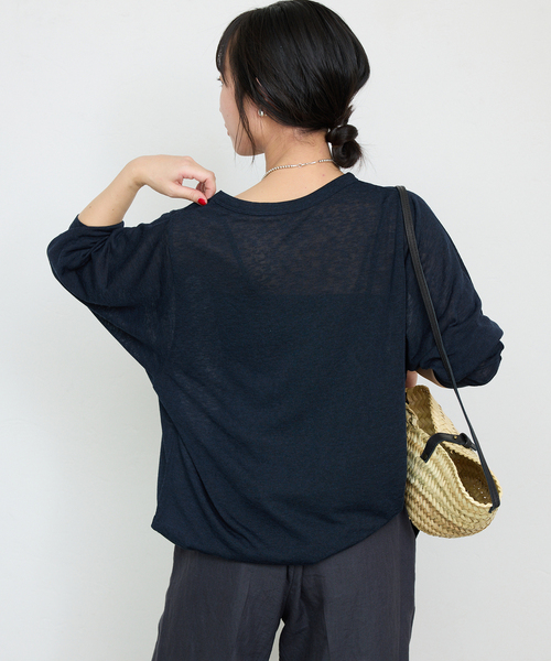 SLOBE IENA(スローブイエナ)の「《追加》スラブネップ天竺プルオーバー(Tシャツ/カットソー・レディース・ネイビー/ホワイト/ピンク/サックスブルー・FREE)」の9枚目の写真