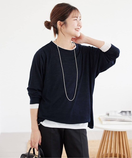 SLOBE IENA(スローブイエナ)の「《追加》スラブネップ天竺プルオーバー(Tシャツ/カットソー・レディース・ネイビー/ホワイト/ピンク/サックスブルー・FREE)」の13枚目の写真