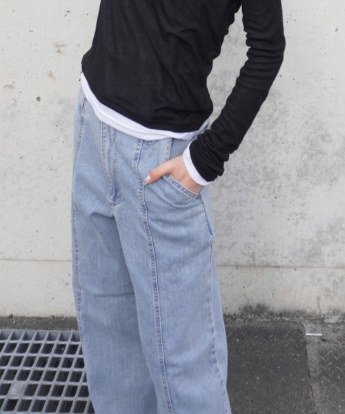 gossara(ゴサラ)の「ワイドパンツ(デニムパンツ・レディース・ライトブルー・FREE)」の8枚目の写真