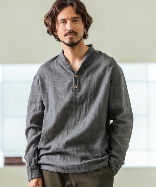 Magine(マージン)の「ms5974- Gauze Fabric Shawl Collar Shirts ショールカラーシャツ(シャツ/ブラウス・メンズ・チャコール/ブルー/ライトベージュ・44/46/48)」の2枚目の写真