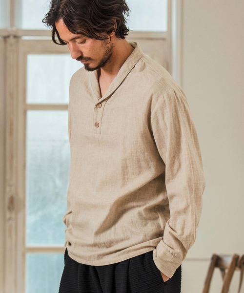 Magine(マージン)の「ms5974- Gauze Fabric Shawl Collar Shirts ショールカラーシャツ(シャツ/ブラウス・メンズ・チャコール/ブルー/ライトベージュ・44/46/48)」の4枚目の写真