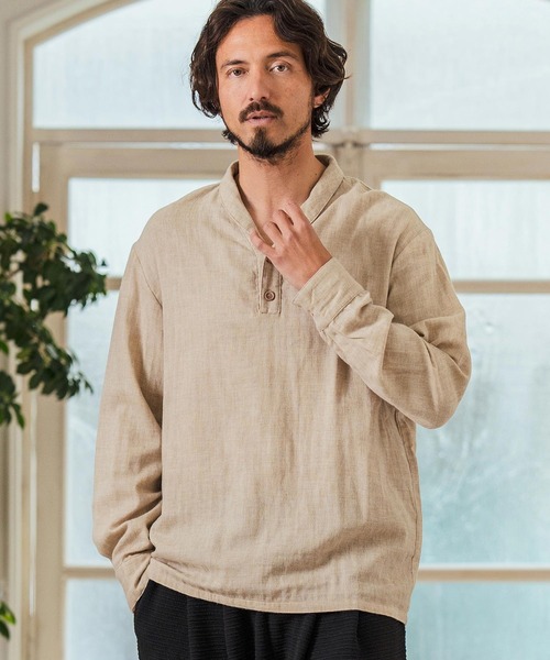 Magine(マージン)の「ms5974- Gauze Fabric Shawl Collar Shirts ショールカラーシャツ(シャツ/ブラウス・メンズ・チャコール/ブルー/ライトベージュ・44/46/48)」の5枚目の写真