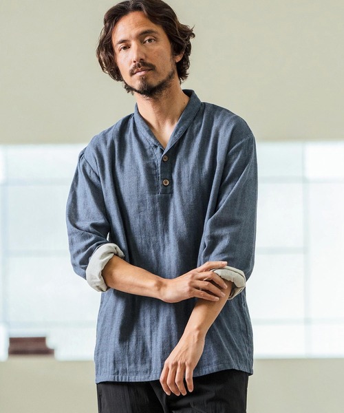 Magine(マージン)の「ms5974- Gauze Fabric Shawl Collar Shirts ショールカラーシャツ(シャツ/ブラウス・メンズ・チャコール/ブルー/ライトベージュ・44/46/48)」の9枚目の写真