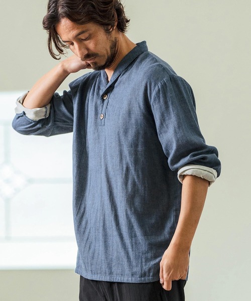 Magine(マージン)の「ms5974- Gauze Fabric Shawl Collar Shirts ショールカラーシャツ(シャツ/ブラウス・メンズ・チャコール/ブルー/ライトベージュ・44/46/48)」の10枚目の写真