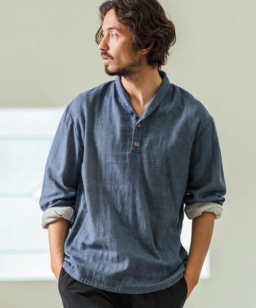 Magine(マージン)の「ms5974- Gauze Fabric Shawl Collar Shirts ショールカラーシャツ(シャツ/ブラウス・メンズ・チャコール/ブルー/ライトベージュ・44/46/48)」の11枚目の写真