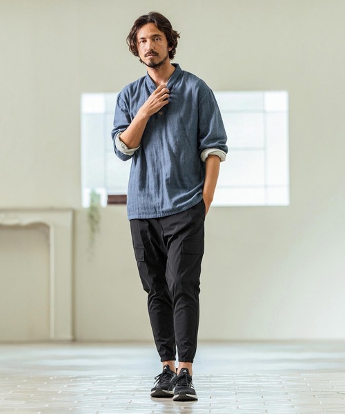Magine(マージン)の「ms5974- Gauze Fabric Shawl Collar Shirts ショールカラーシャツ(シャツ/ブラウス・メンズ・チャコール/ブルー/ライトベージュ・44/46/48)」の12枚目の写真