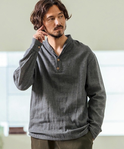 ms5974- Gauze Fabric Shawl Collar Shirts ショールカラーシャツ