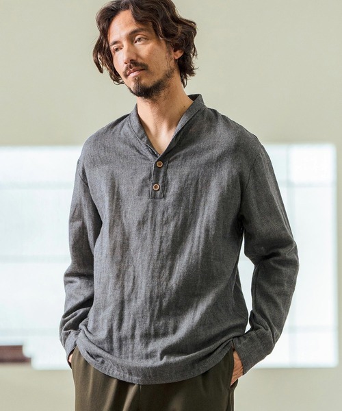 Magine(マージン)の「ms5974- Gauze Fabric Shawl Collar Shirts ショールカラーシャツ(シャツ/ブラウス・メンズ・チャコール/ブルー/ライトベージュ・44/46/48)」の15枚目の写真