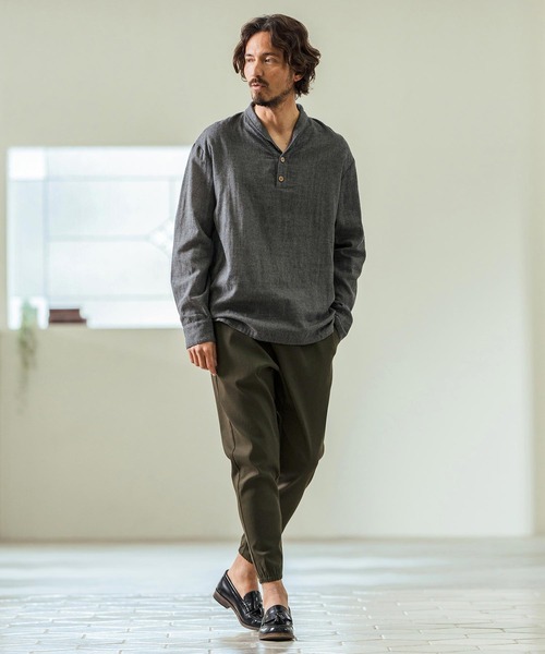 Magine(マージン)の「ms5974- Gauze Fabric Shawl Collar Shirts ショールカラーシャツ(シャツ/ブラウス・メンズ・チャコール/ブルー/ライトベージュ・44/46/48)」の18枚目の写真