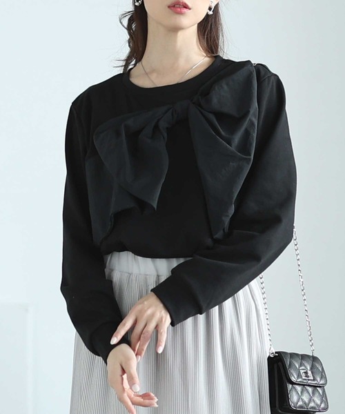 Sawa a la mode(サワアラモード)の「ビックリボンモチーフ付きカットソー(Tシャツ/カットソー・レディース・ホワイト/ブラック・FREE)」の2枚目の写真