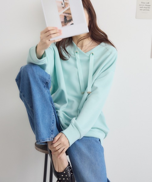RU.TI.LE(ルチル)の「【RU.TI.LE】スフレタッチダンボールニットプルオーバー(Tシャツ/カットソー・レディース・ホワイト/チャコールグレー/ミント・MEDIUM)」の1枚目の写真
