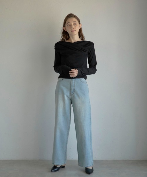 tシャツ 「ZOZO限定」スムース天竺オフショルカットソー レディース MINERTE】unbalanced offshoulder tops / スムース天竺