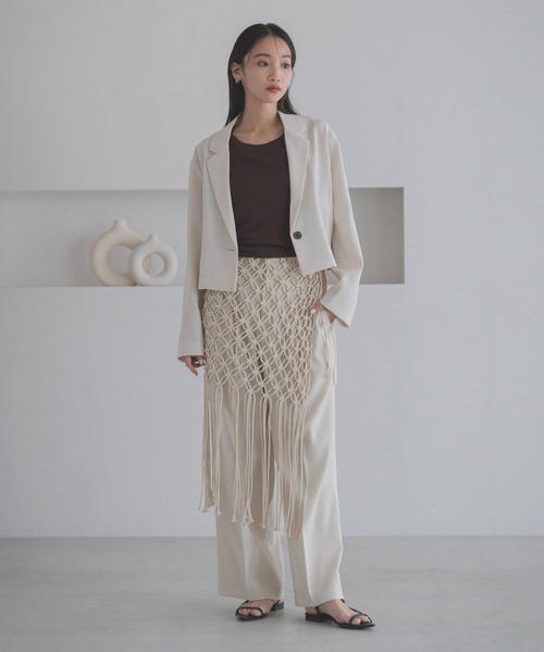 LOWRYS FARM（ローリーズファーム）の「ホップサックショートジャケット 243700（テーラードジャケット・レディース・アイボリー/グリーン/ブラウン/チャコールグレー・FREE）」の5枚目の写真