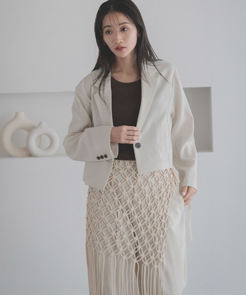 LOWRYS FARM（ローリーズファーム）の「ホップサックショートジャケット 243700（テーラードジャケット・レディース・アイボリー/グリーン/ブラウン/チャコールグレー・FREE）」の8枚目の写真