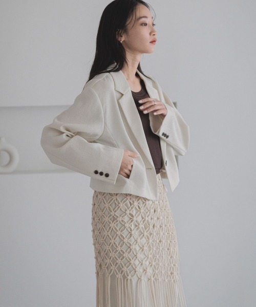 LOWRYS FARM（ローリーズファーム）の「ホップサックショートジャケット 243700（テーラードジャケット・レディース・アイボリー/グリーン/ブラウン/チャコールグレー・FREE）」の9枚目の写真