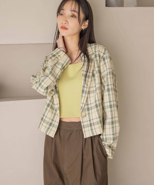 LOWRYS FARM（ローリーズファーム）の「ホップサックショートジャケット 243700（テーラードジャケット・レディース・アイボリー/グリーン/ブラウン/チャコールグレー・FREE）」の14枚目の写真