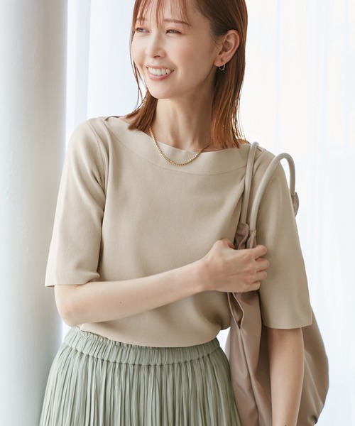 ROPE' PICNIC（ロペピクニック）の「【UVカット・接触冷感・イージーケア】八方映えニット ボートネックニットプルオーバー（ニット/セーター・レディース・ホワイト系その他5/ブラック/ベージュ・38）」の3枚目の写真