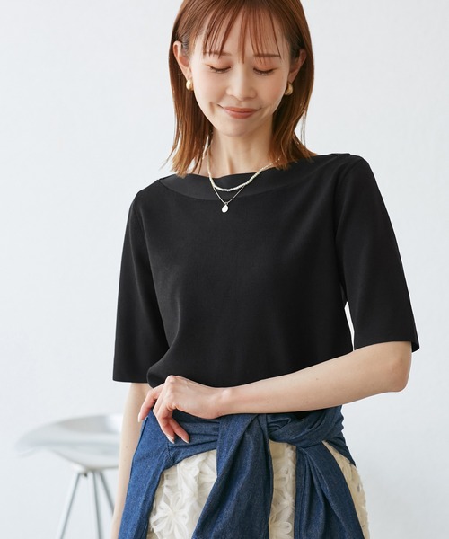 ROPE' PICNIC（ロペピクニック）の「【UVカット・接触冷感・イージーケア】八方映えニット ボートネックニットプルオーバー（ニット/セーター・レディース・ホワイト系その他5/ブラック/ベージュ・38）」の5枚目の写真