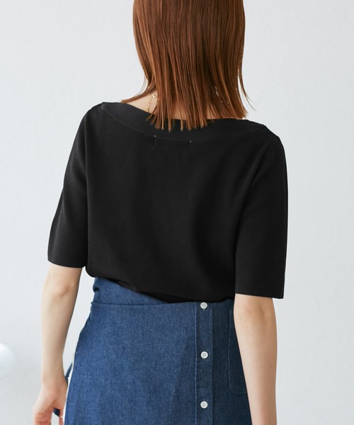 ROPE' PICNIC（ロペピクニック）の「【UVカット・接触冷感・イージーケア】八方映えニット ボートネックニットプルオーバー（ニット/セーター・レディース・ホワイト系その他5/ブラック/ベージュ・38）」の7枚目の写真